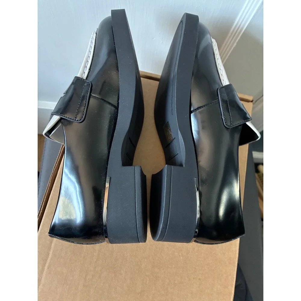 DKNY Womens Bicolor Penny Loafers Black Cream Logo K2377240 Size 5M